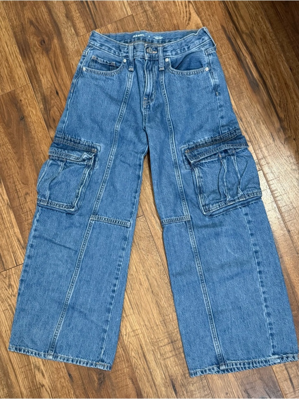 Old Navy Kid Girls Cargo Denim Jeans - Super Baggy Wide Leg Fit